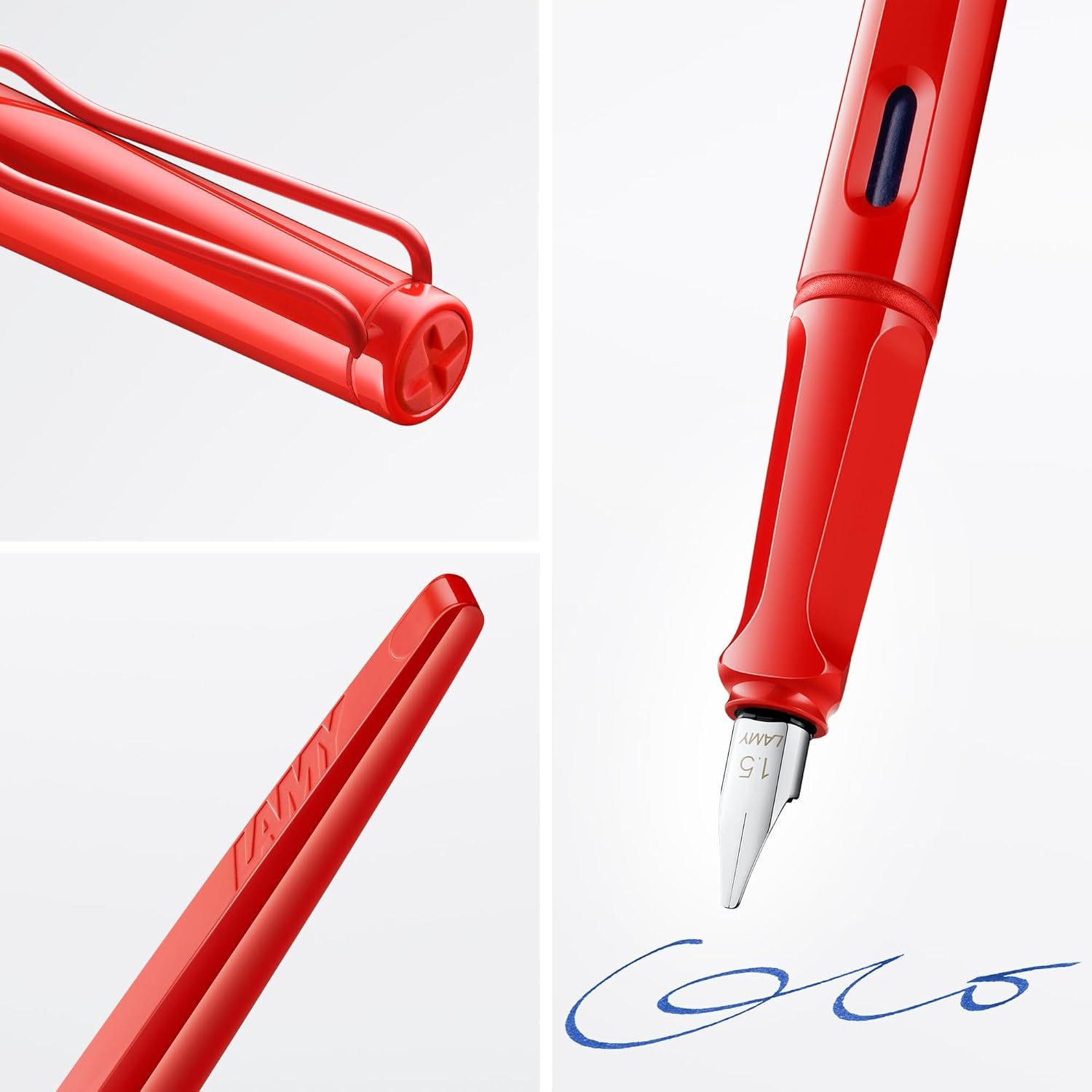 image:imageLamy joy strawberry calligraphy fountain pen with ergonomic grip amp polished steel nib in line width 15 mm Calligraphy Fountain Pen with ribbon nib incl ink cartridge T 10 bluestrawberry