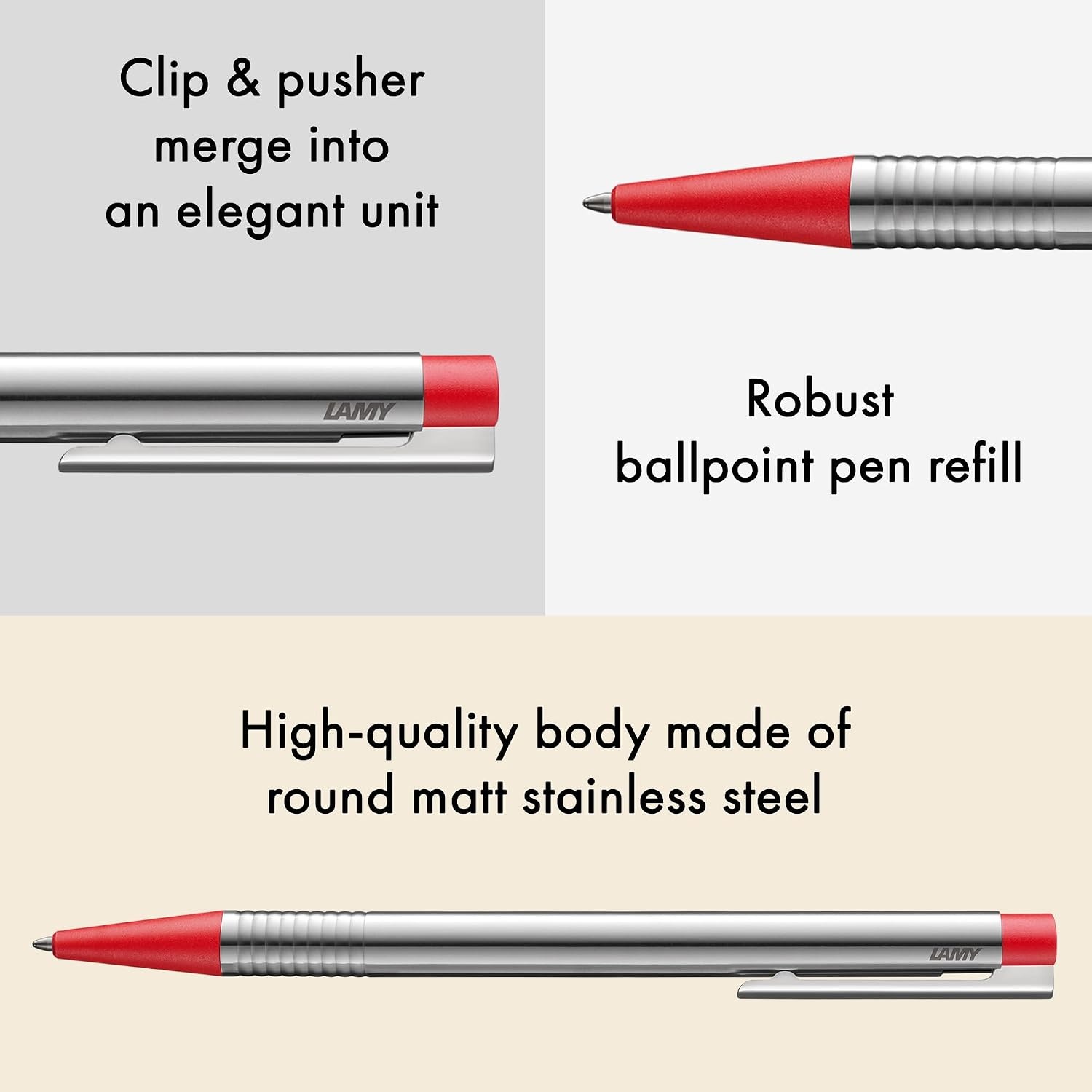 image:imageLamy logo matt green Ballpoint Pen in an elegant amp robust stainless steel case line width M including large capacity refill M 16 in greenmatt red