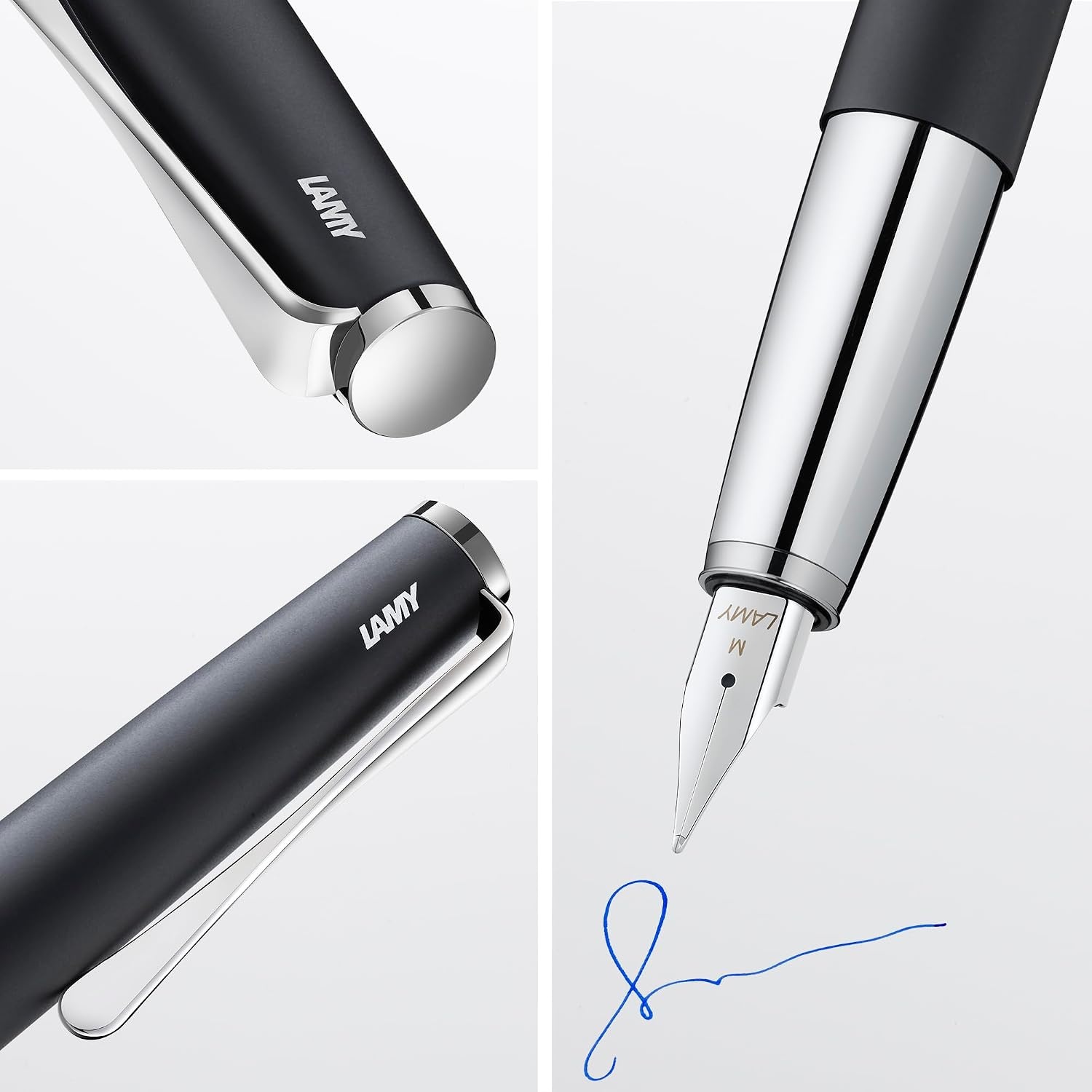 image:imageLamy studio black Fountain Pen in elegant metal body steel nib partially platinumplated amp in nib size F incl T 10 blue ink cartridge