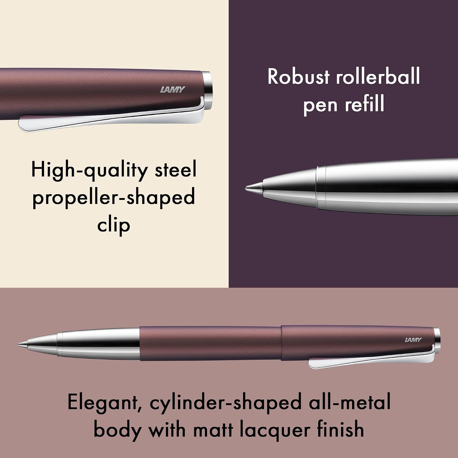 image:imageLamy studio brushed rollerball pen in elegant metal barrel with propellershaped clip amp in line width M M 63 rollerball refill in blackorion matt