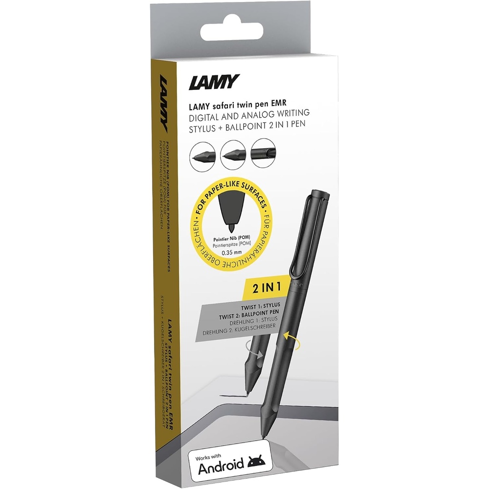 image:imageLAMY Safari Twin Pen EMR All Black PCEL tip 2in1 Stylus Pen for Many Android Devices amp Ballpoint Pen in one with Ergonomic Grip Writing amp Drawing on Digital Media amp PaperPOM tip