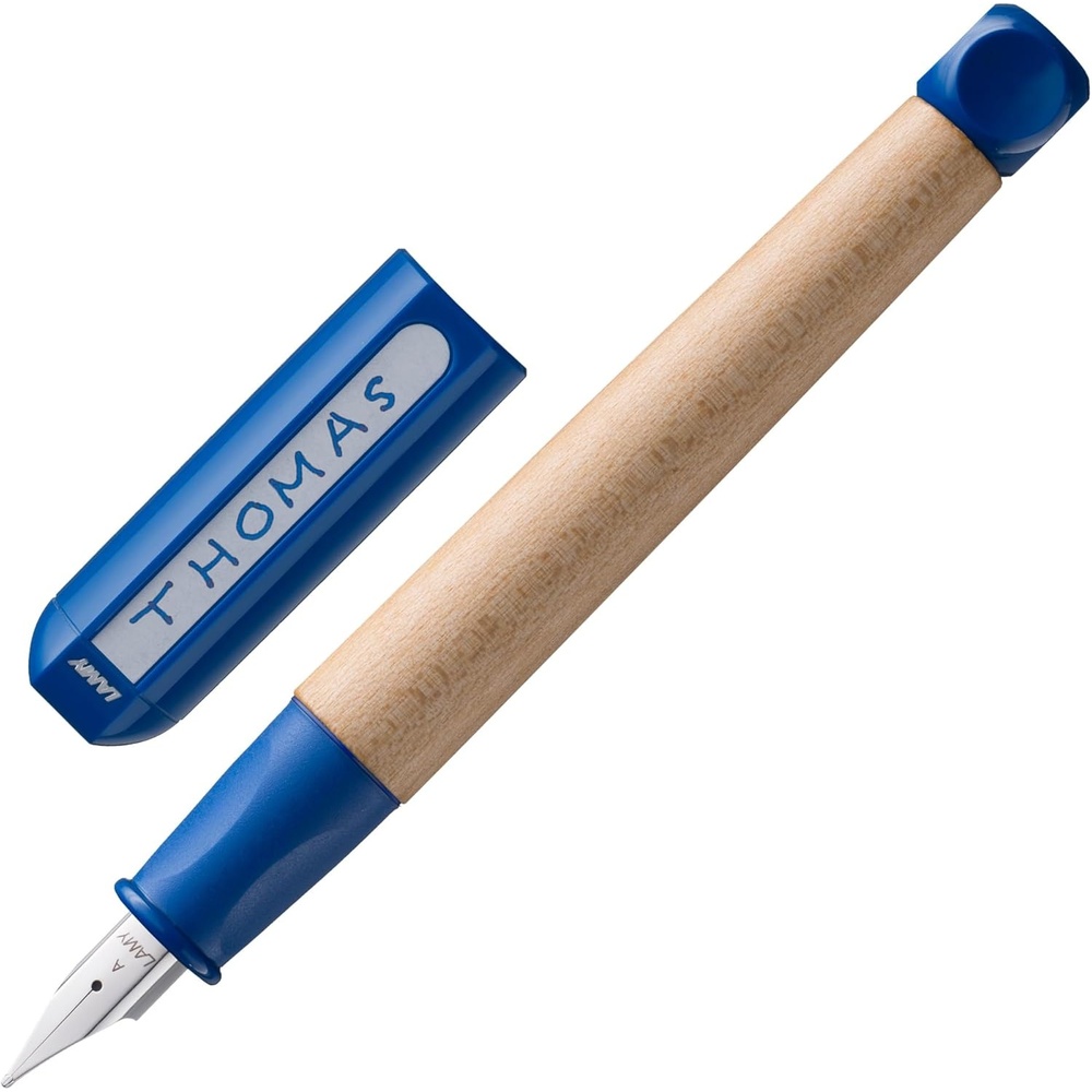 image:imageLAMY abc blue childfriendly Fountain Pen for writing beginners with ergonomic grip amp polished steel nib in size A robust maple wood including LAMY T 10 blue ink cartridge RightHandedBlue