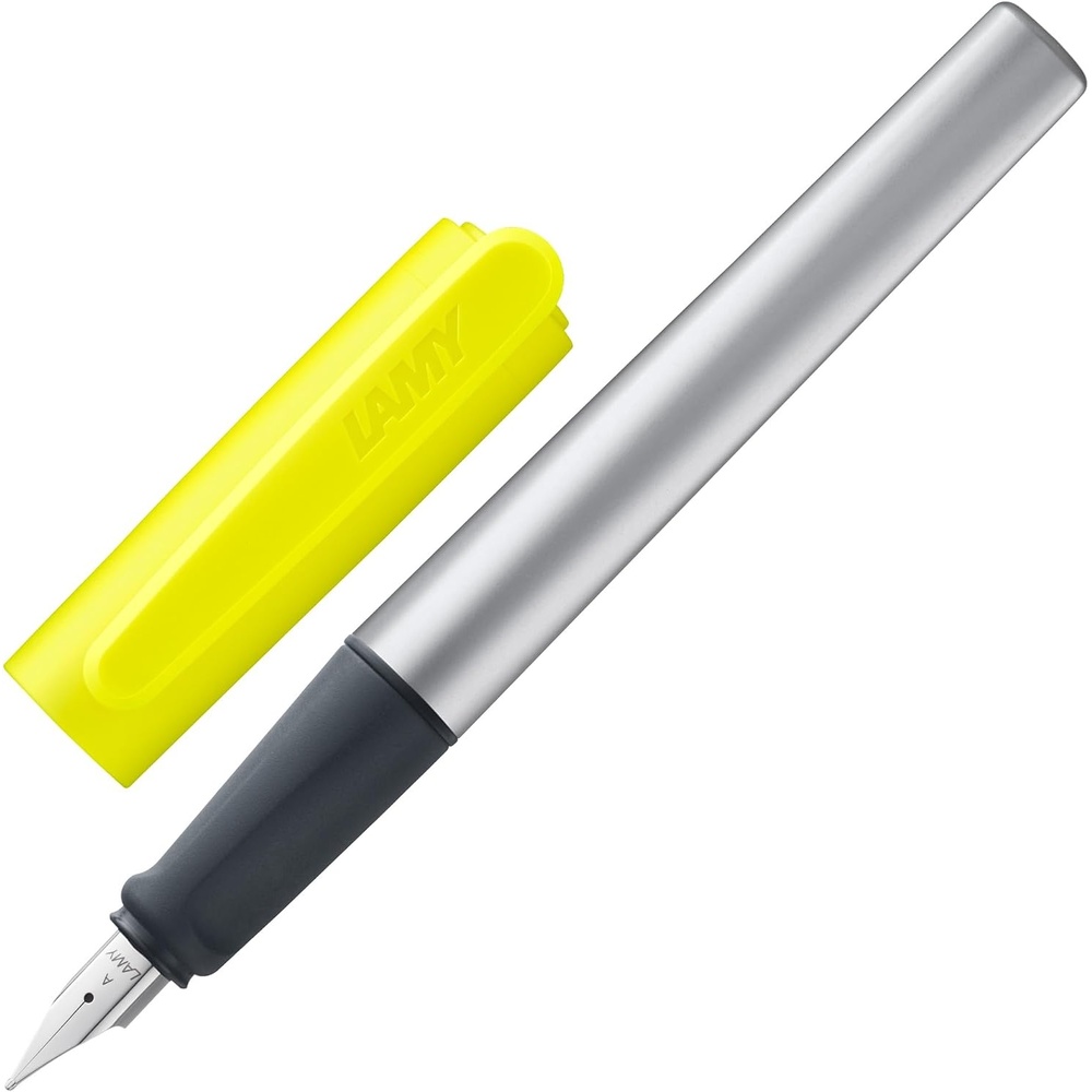 image:imageLAMY nexx azure Fountain Pen with slipproof grip amp polished steel nib in size M triangular aluminum body including LAMY T 10 blue cartridge RightHandedneonyellow