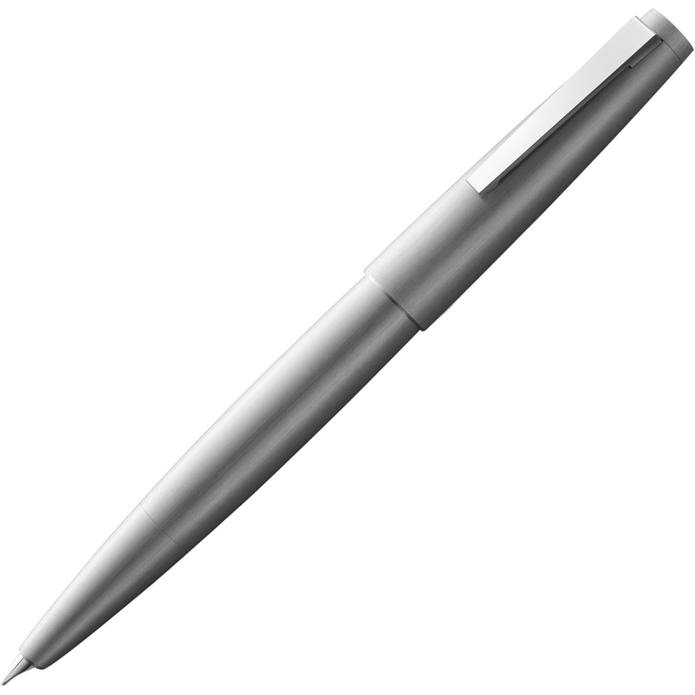 image:imageLamy 2000 silver elegant fountain pen in a velvety matt polished stainless steel barrel 14 ct gold nib partially platinumplated nib size OBB