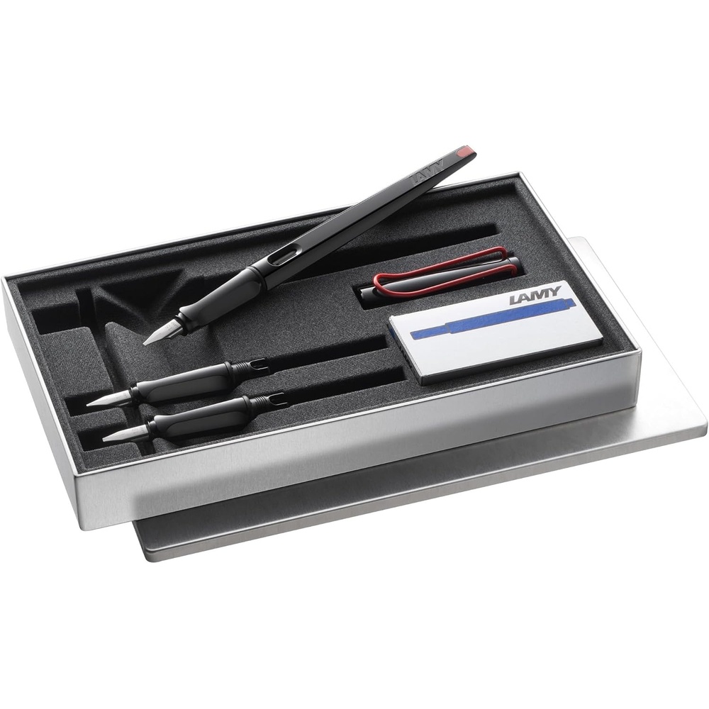 image:imageLamy joy black calligraphy fountain pen set fountain pen with 3 different nibs 111519 mm calligraphy pen with ribbon nib amp ergonomic grip incl 5 T 10 blue ink cartridgesBlack