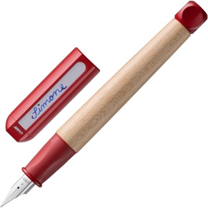 image:imageLAMY abc red  childfriendly Fountain Pen for writing beginners with ergonomic grip amp polished steel nib in size A  robust maple wood  including LAMY T 10 blue ink cartridge  RightHandedRed
