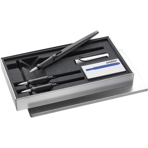 image:imageLamy joy black calligraphy fountain pen set  fountain pen with 3 different nibs 111519 mm  calligraphy pen with ribbon nib amp ergonomic grip  incl 5 T 10 blue ink cartridgesAL Black