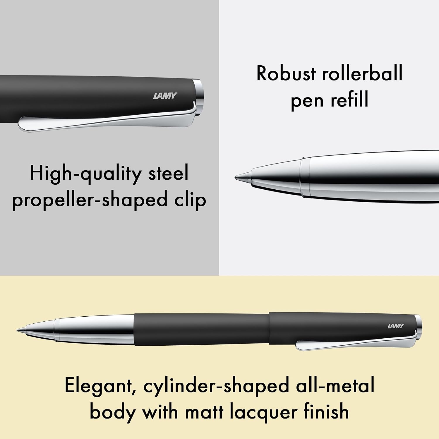 image:imageLamy studio Palladium rollerball pen in elegant metal barrel with propellershaped clip amp in line width M M 63 rollerball refill in blackblack