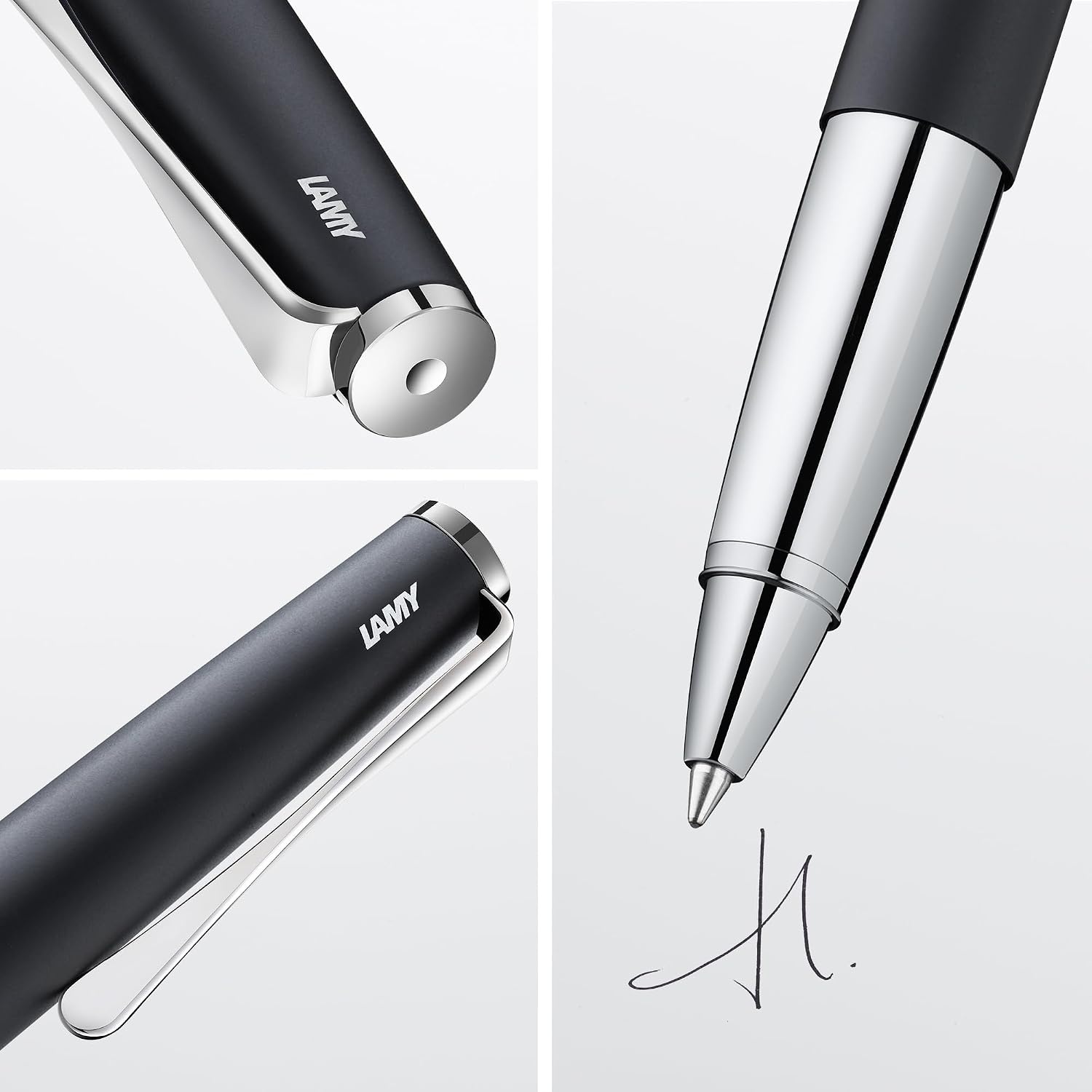 image:imageLamy studio Palladium rollerball pen in elegant metal barrel with propellershaped clip amp in line width M M 63 rollerball refill in blackblack