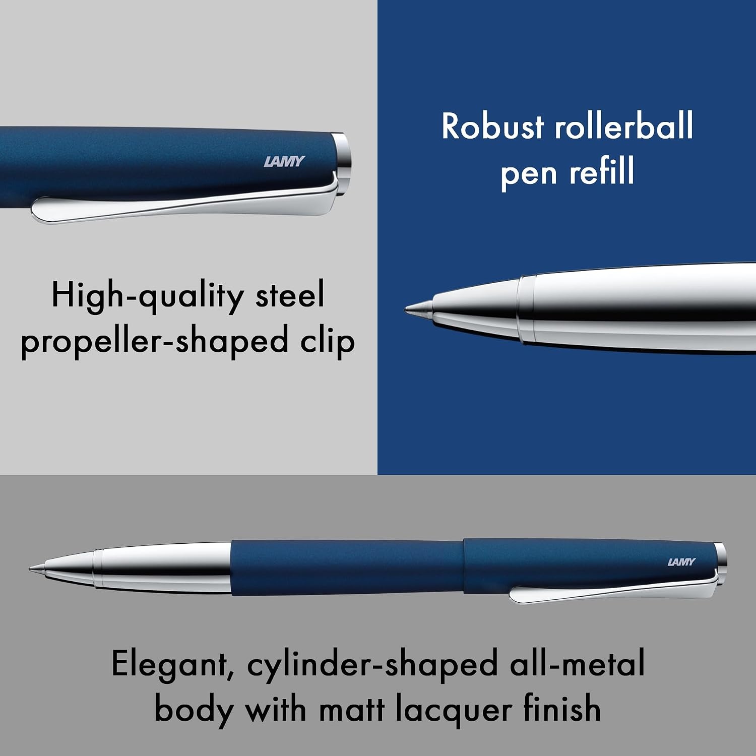 image:imageLamy studio Palladium rollerball pen in elegant metal barrel with propellershaped clip amp in line width M M 63 rollerball refill in blackimperialblue