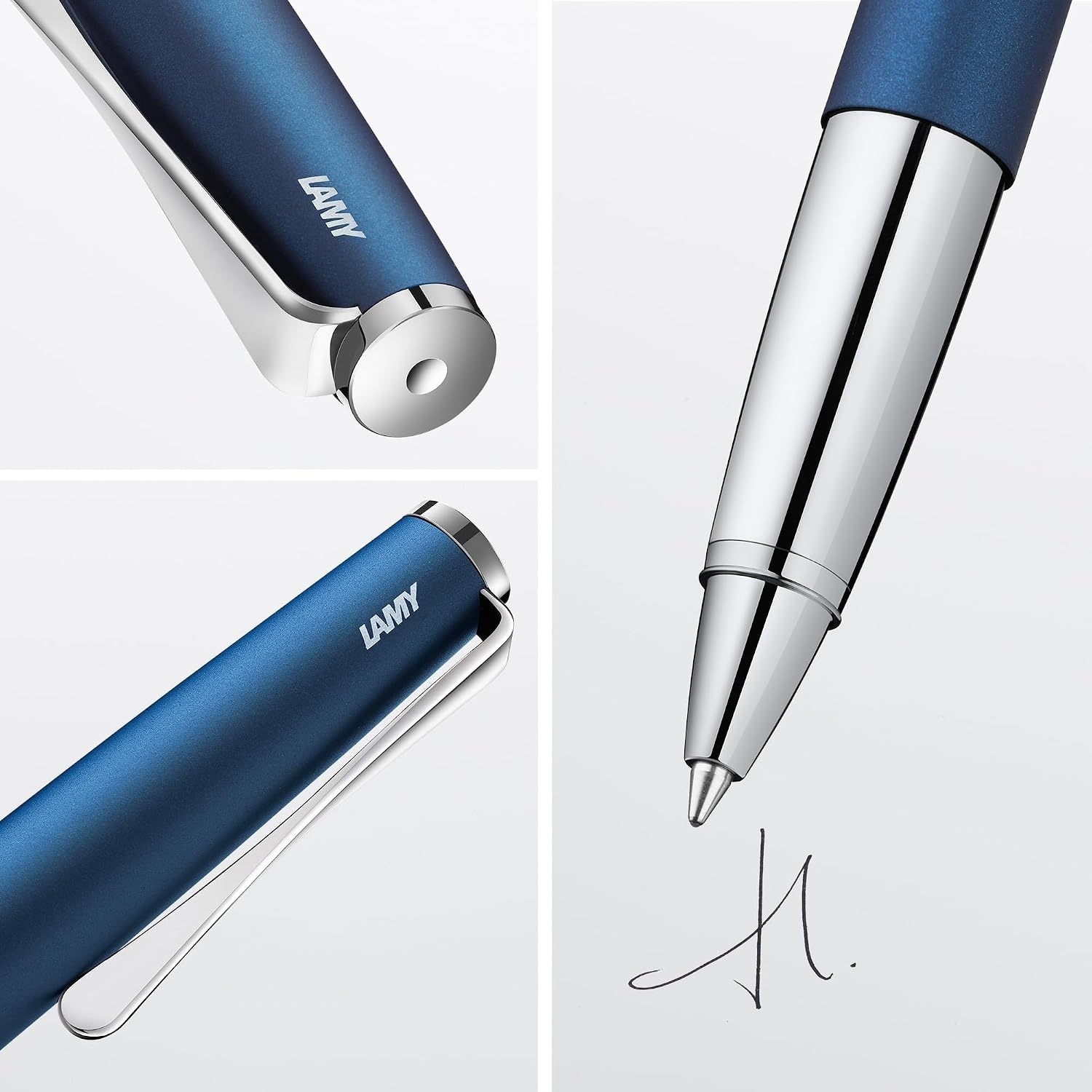 image:imageLamy studio Palladium rollerball pen in elegant metal barrel with propellershaped clip amp in line width M M 63 rollerball refill in blackimperialblue