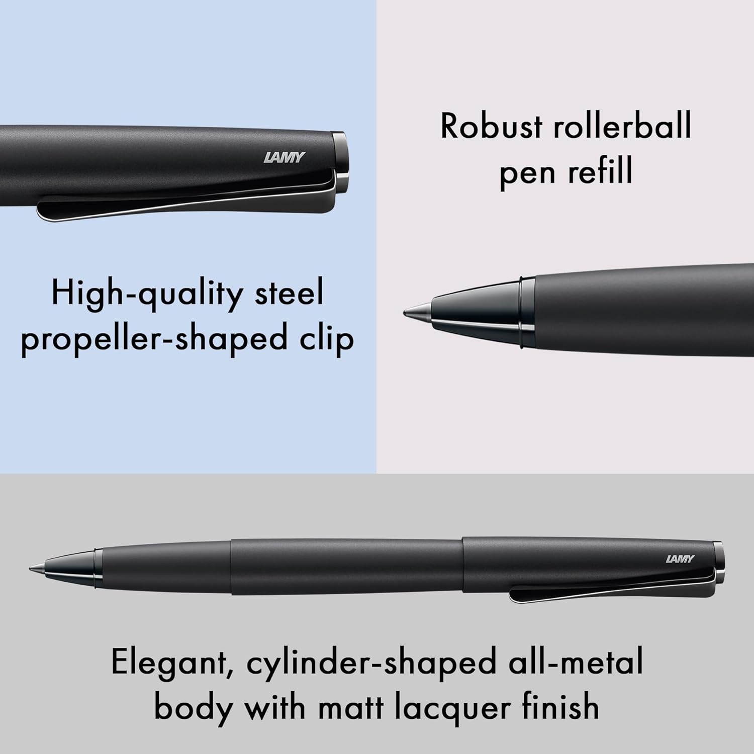 image:imageLamy studio Palladium rollerball pen in elegant metal barrel with propellershaped clip amp in line width M M 63 rollerball refill in blacklxallblack