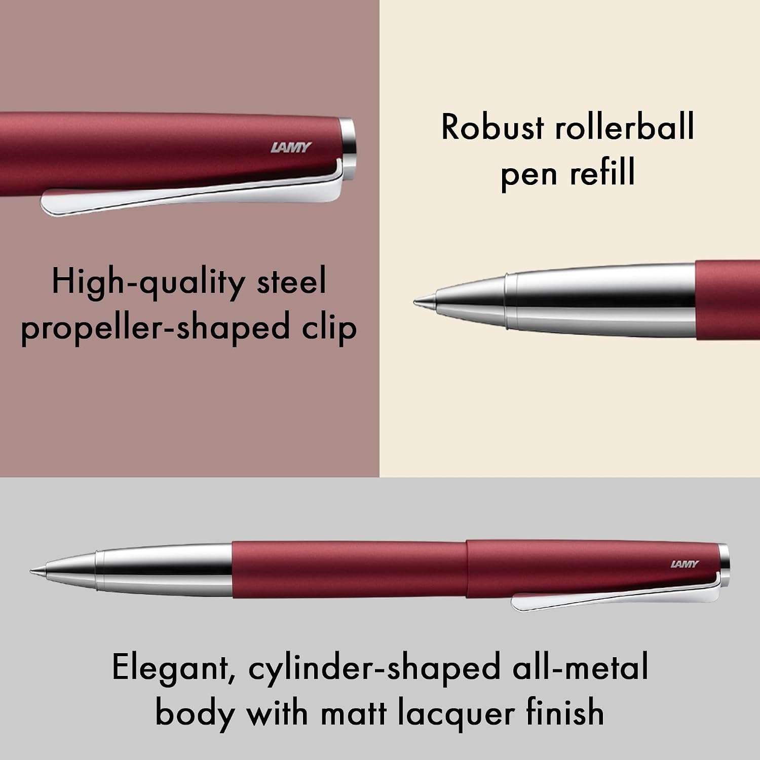 image:imageLamy studio Palladium rollerball pen in elegant metal barrel with propellershaped clip amp in line width M M 63 rollerball refill in blackroyalred